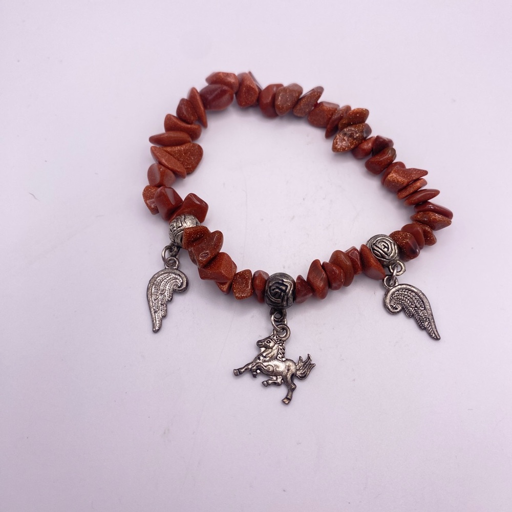 Stretchy Goldstone Charm Bracelet